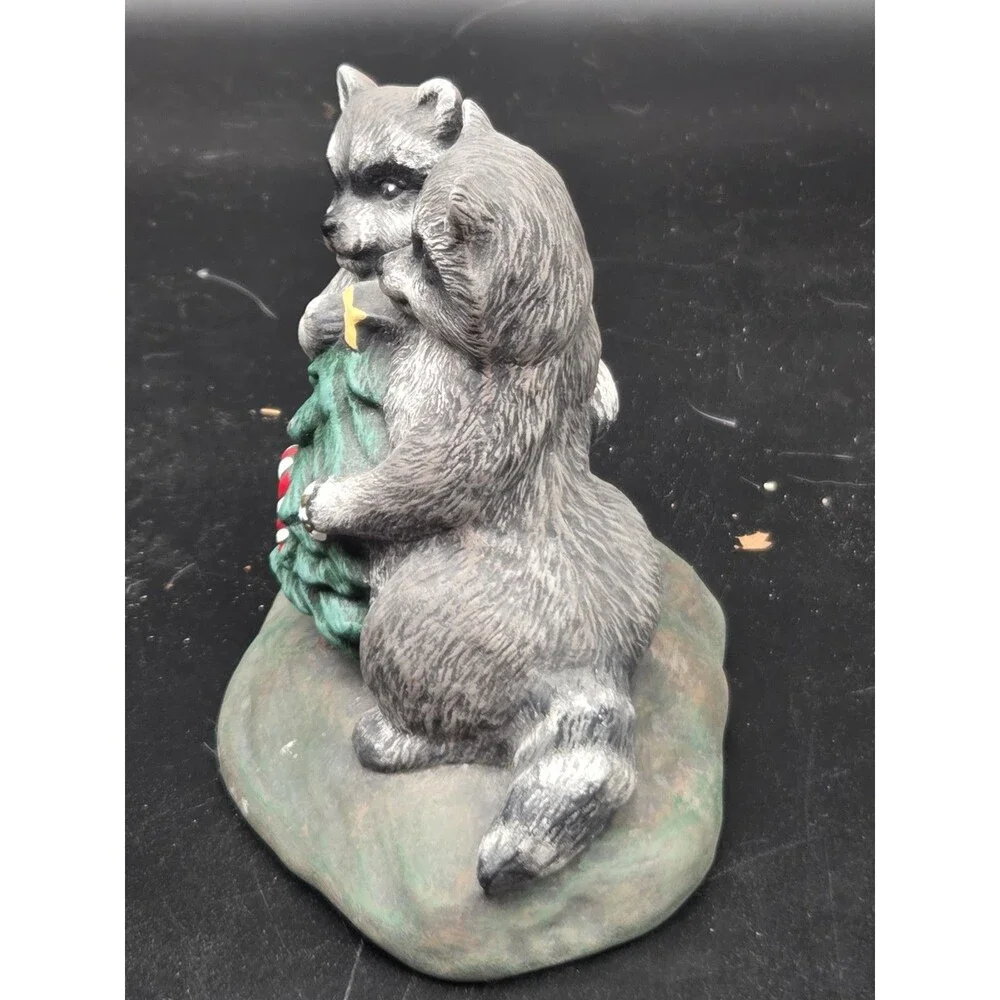 Penrose Cute Raccoons With Christmas Tree Figurine
